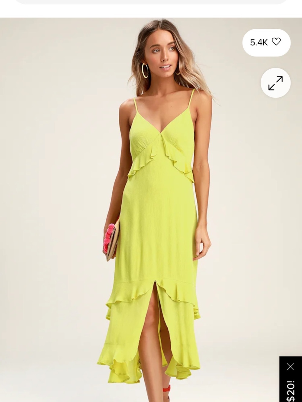 Lulu’s Island Time Lime Green Ruffled Midi Dress